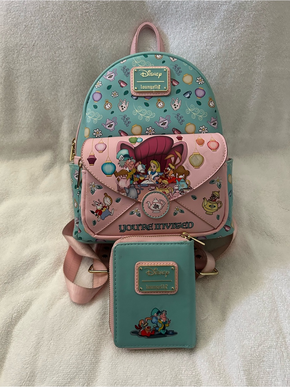 Loungefly Pink & Teal Alice in Wonderland Kids Mini Backpack with Coin Purse
